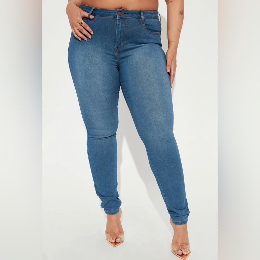 Mid Rise Skinny Jeans - Medium Blue Wash